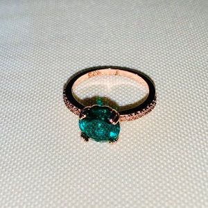 Teal lab emerald and rose gold plated ring size 5